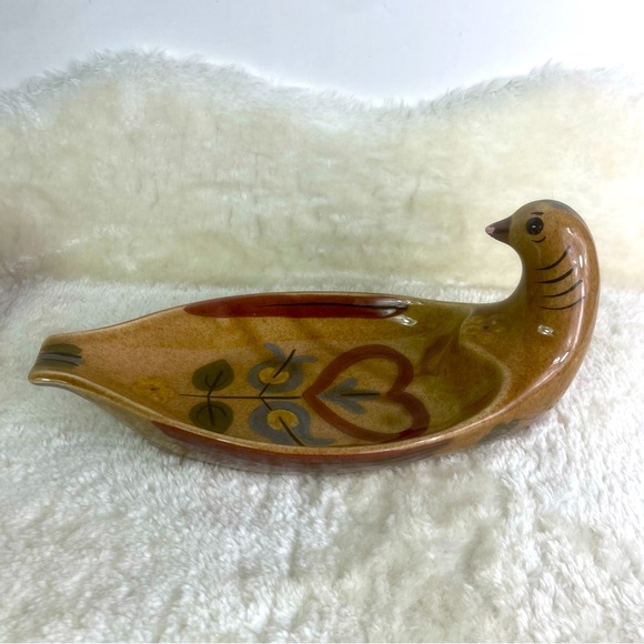 Vintage California Cleminsons Pottery Distlefink Bird Serving Dish Folk Art - Picture 8 of 10